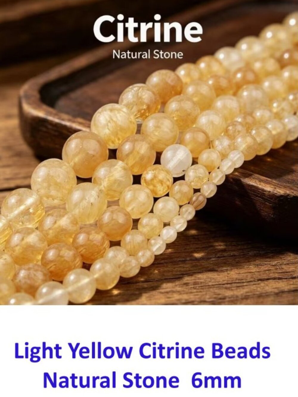Light Yellow Citrine Beads Natural Stone  6mm  15" Strand